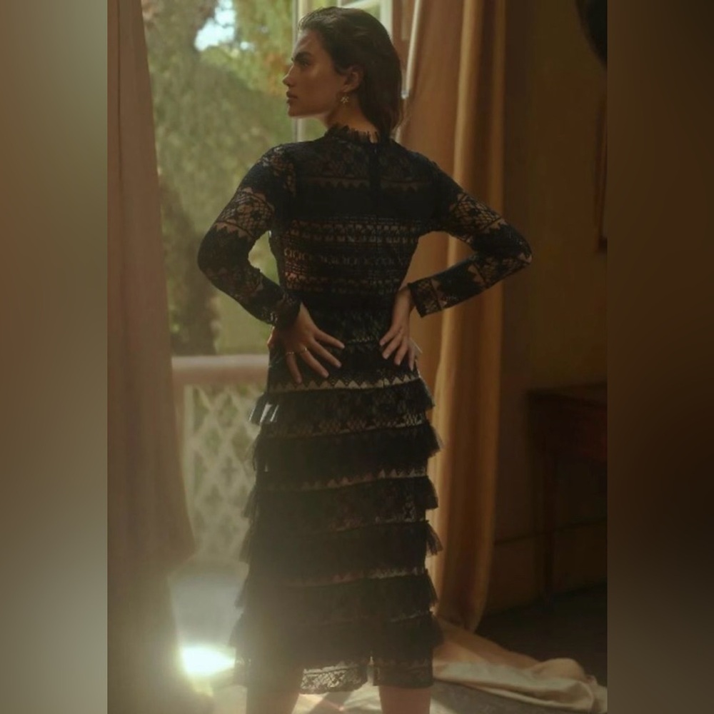 Anthropologie Black Lace Midi Dress